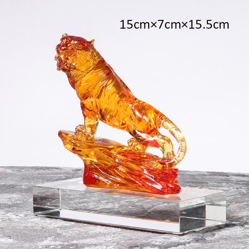 Pièce d'art en cristal de tigre Liuli faite à la main, protection de la décoration de la maison - Orange et Base - image 18