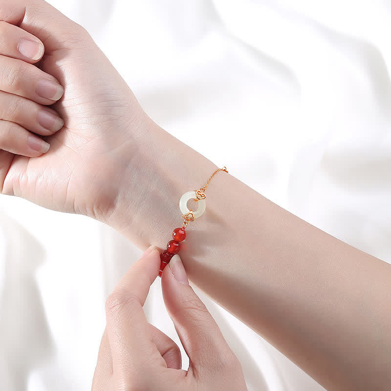 Bracelet de confiance en argent sterling 925 avec agate rouge naturelle et jade blanc avec boucle de paix et Buddha Stones