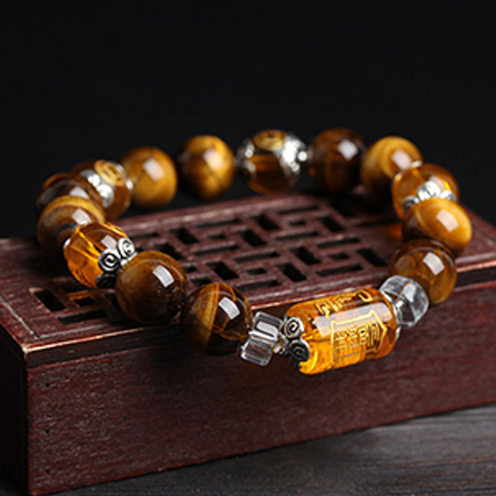Bracelet de prospérité en perles d'œil de tigre et Buddha Stones