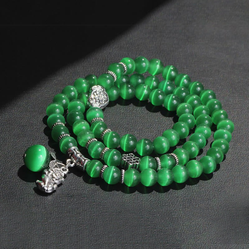 Bracelet triple tour de soutien PiXiu œil de chat en Buddha Stones