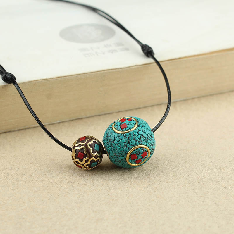 Collier avec Buddha Stones et double perle turquoise tibétaine pour la protection et la force