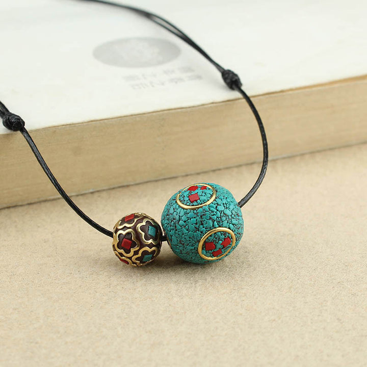 Collier avec Buddha Stones et double perle turquoise tibétaine pour la protection et la force