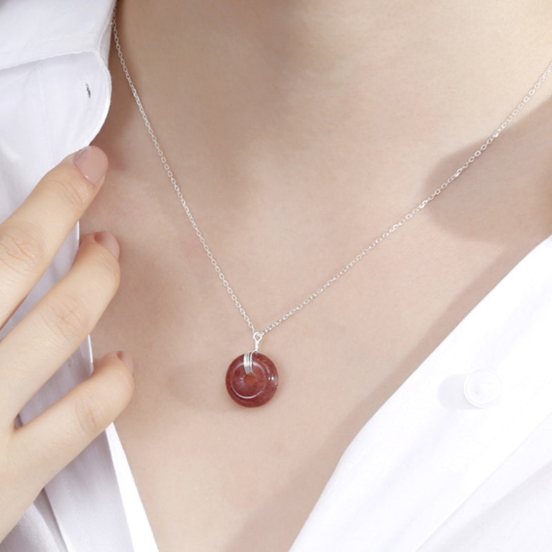 Collier de guérison positif en argent sterling 925 avec quartz fraise et pierres de Buddha Stones