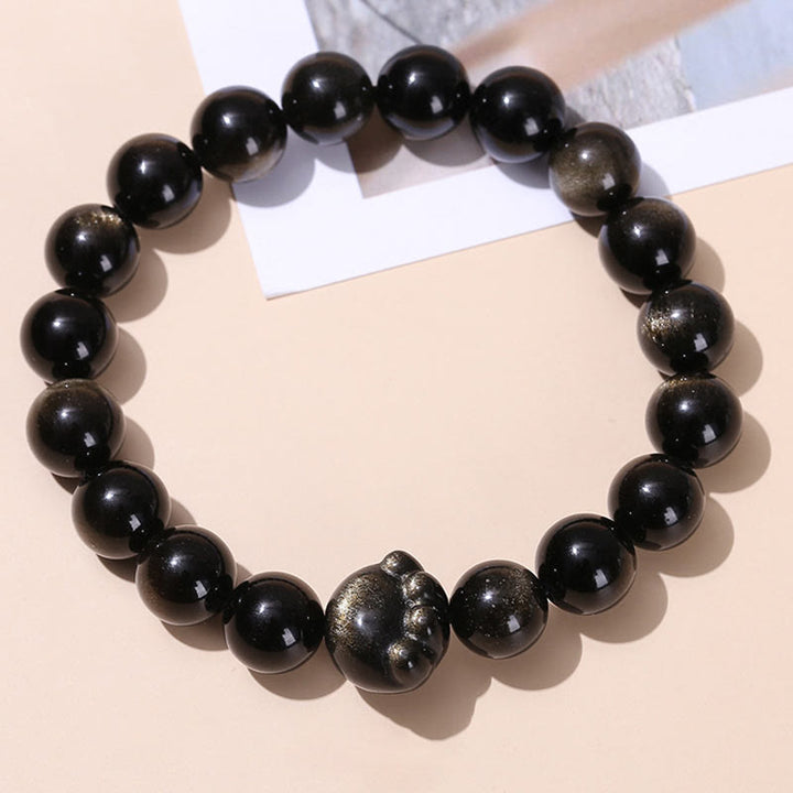 Bracelet de richesse en Buddha Stones naturelle et brillante en obsidienne argentée avec griffes de chat mignon - image 3