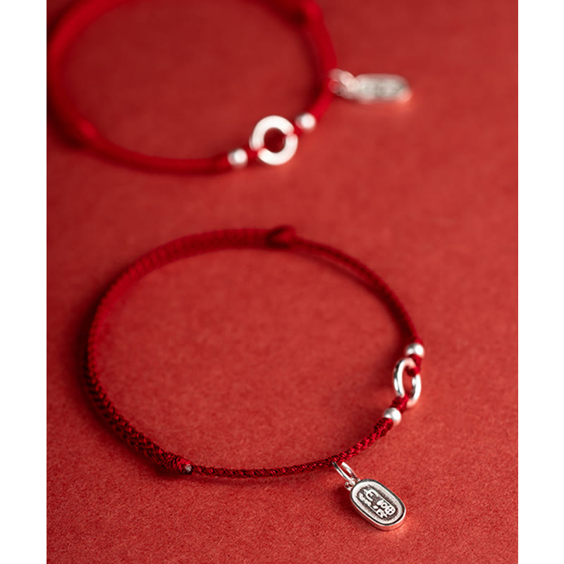 Bracelet en argent sterling 925 avec Buddha Stones et cordon rouge porte-bonheur, paix, joie, lotus, paix