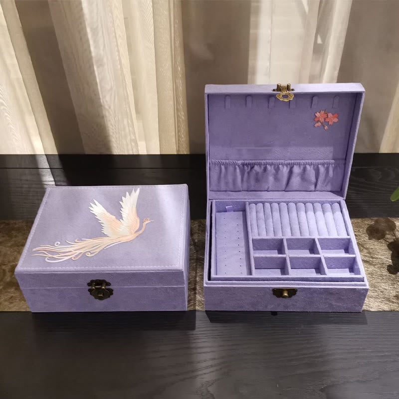 Boîte à bijoux en flanelle à deux niveaux avec Buddha Stones et phénix violet