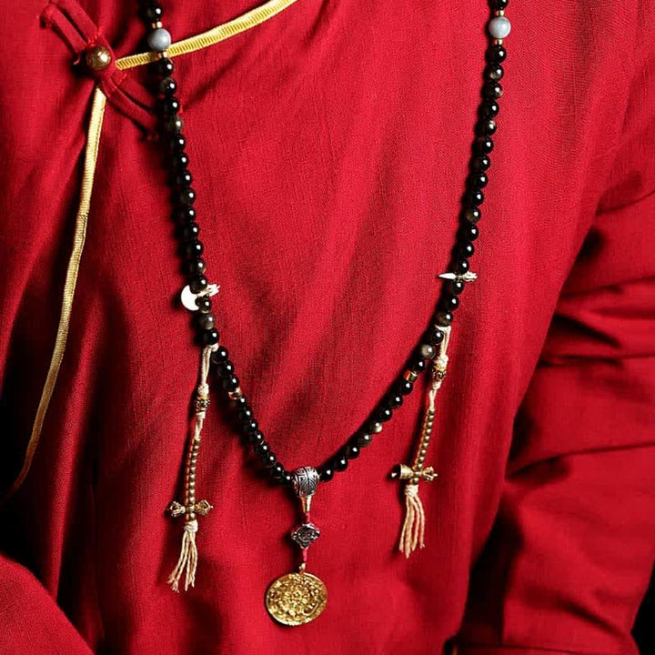 Bracelet de richesse en pierre d'oeil de tigre et d'aigle avec 108 Buddha Stones de Mala en obsidienne dorée brillante