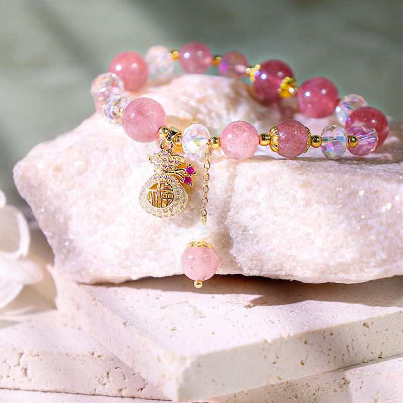 Bracelet porte-monnaie en cristal de quartz fraise naturel Buddha Stones