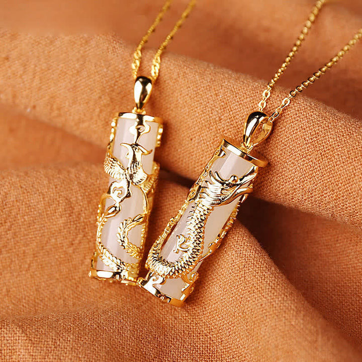 Collier pendentif en cuivre avec Buddha Stones , dragon, phénix, bénédiction et harmonie - image 8