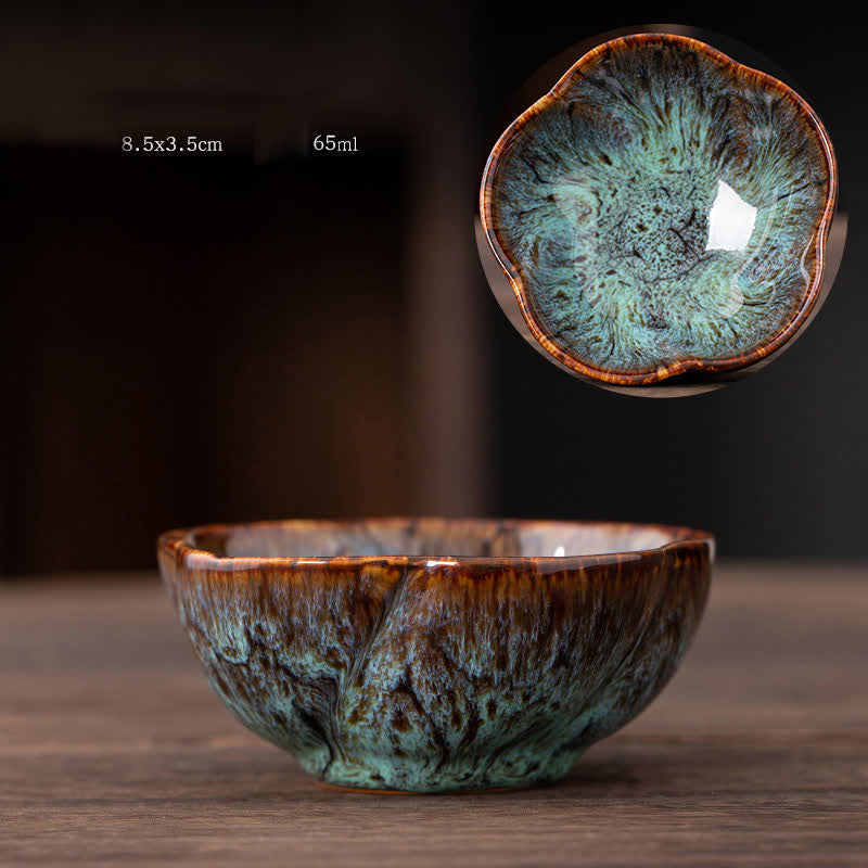 Tasse à thé en céramique à motif de fleurs de pêcher avec Buddha Stones