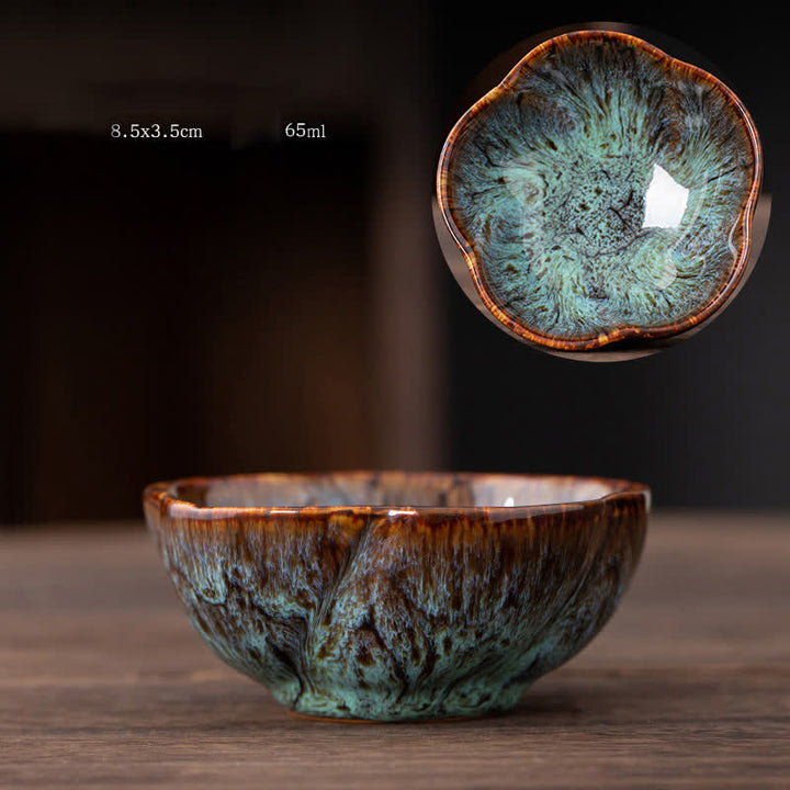 Tasse à thé en céramique à motif de fleurs de pêcher avec Buddha Stones