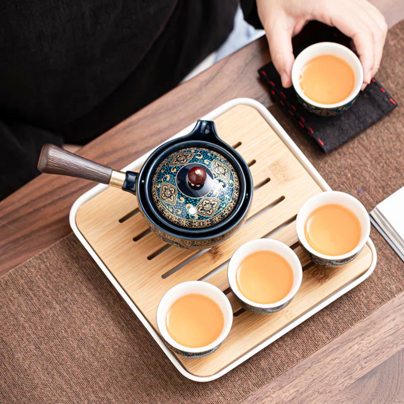 Service à thé chinois Gongfu en Buddha Stones avec théière en céramique et sac cadeau portable