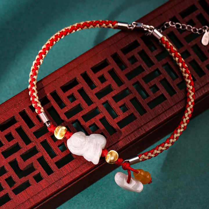 Bracelet de cheville en fil rouge avec Buddha Stones et signe du zodiaque chinois