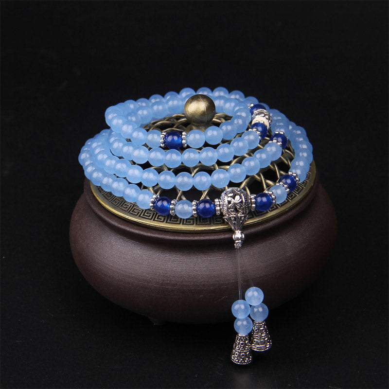 Bracelet Mala de guérison en cristal bleu avec 108 perles de Buddha Stones