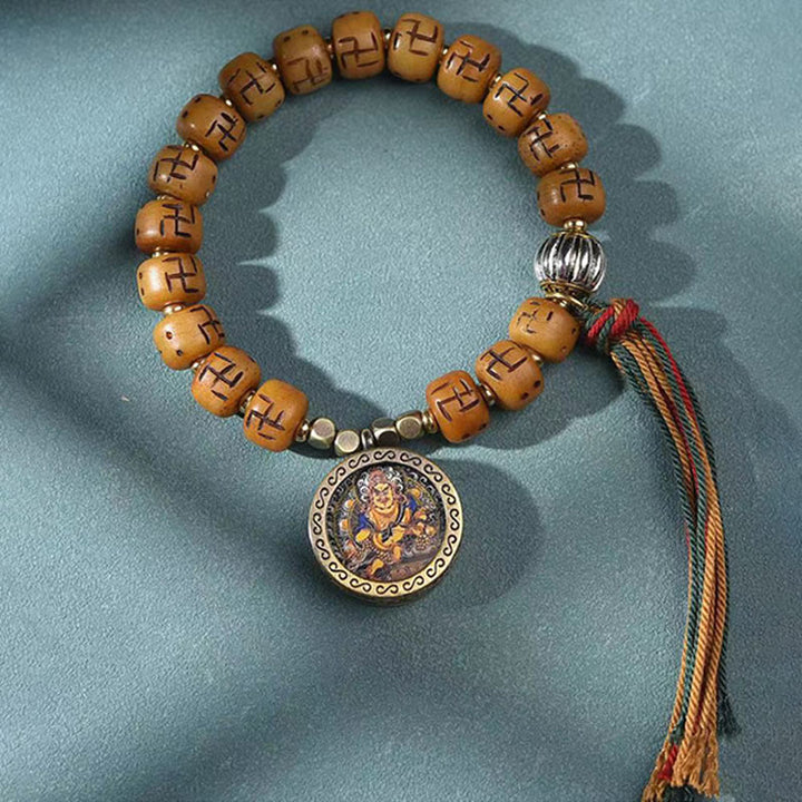 Buddha Stones en os de chameau tibétain naturel, croix gammée Dzi, perle Shankha, breloque de bouddha Kirtimukha, Bracelet à pompon de Protection porte-bonheur