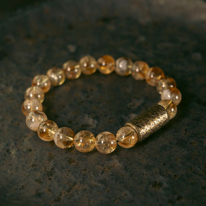 Bracelet de protection en perles de cristal de citrine naturelle et de laiton Buddha Stones
