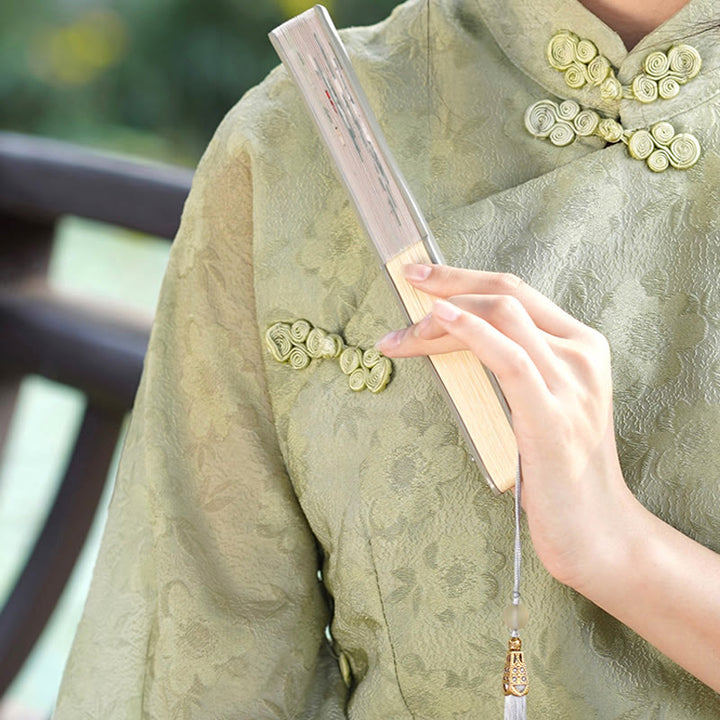 Éventail pliable en bambou avec Buddha Stones et fleurs de jasmin