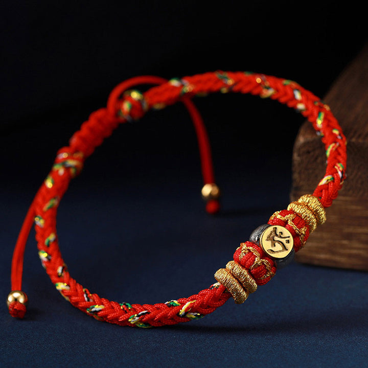 Bracelet en corde tressée en argent avec Buddha Stones et signe du zodiaque chinois