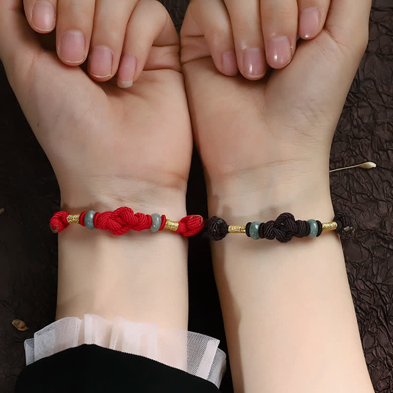 Bracelet tressé pour couple avec cordon rouge en jade et Buddha Stones