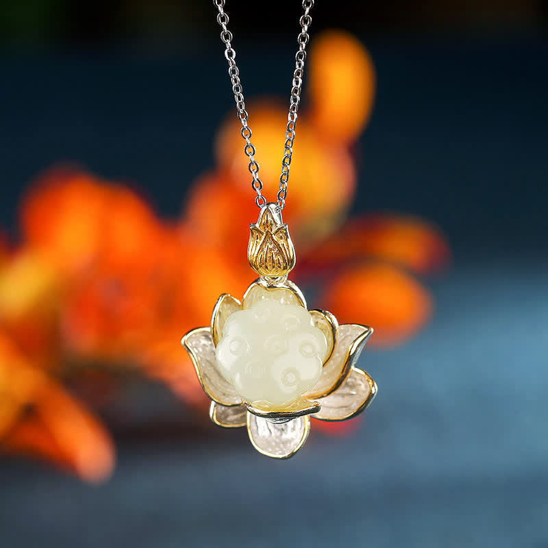 Collier de bonheur en fleur de lotus en jade blanc - Jade blanc - image 1