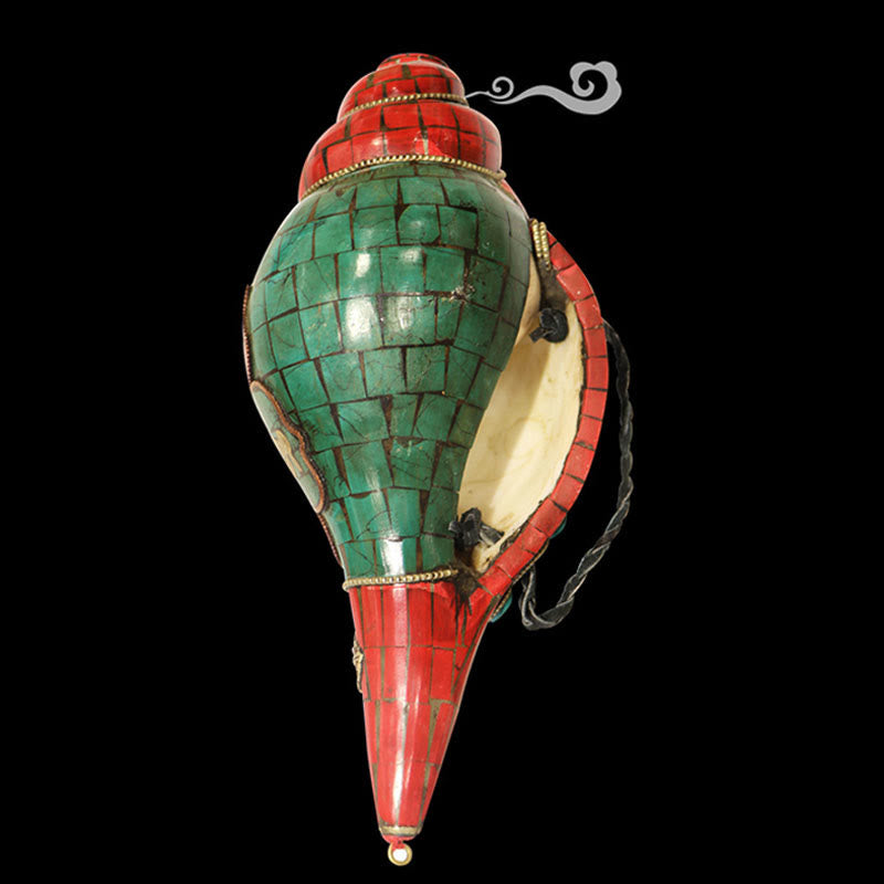 Décoration porte-bonheur tibétaine faite à la main, Shankha Om Mani Padme Hum, coquille de conque de bouddha - image 5