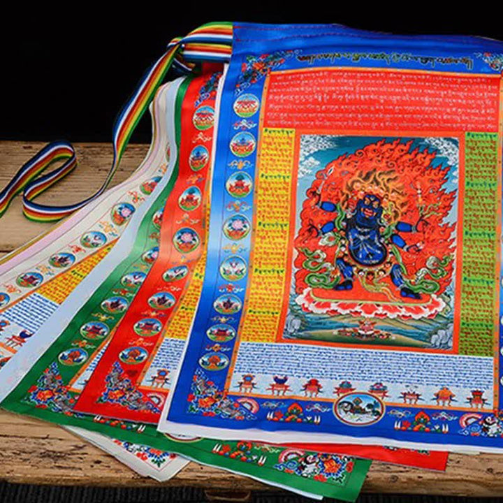Buddha Stones Drapeau de prière extérieur tibétain à 10 couleurs représentant le Bouddha Cheval du Vent, symbole de guérison et de bon augure - image 13