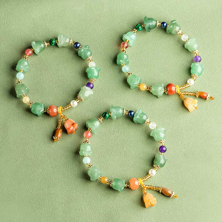 Bracelet porte-bonheur en aventurine verte et fleur de magnolia de Buddha Stones