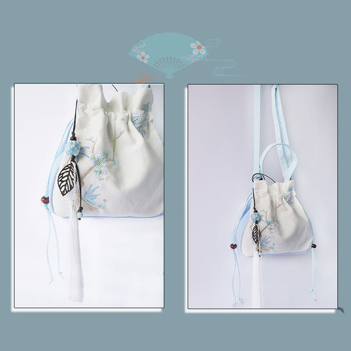 Sac à main en toile brodé à la main avec Buddha Stones et fleurs