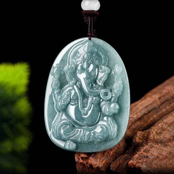 Collier pendentif amulette de protection de l'éléphant Ganesh Ganpati en jade naturel avec Buddha Stones - image 7