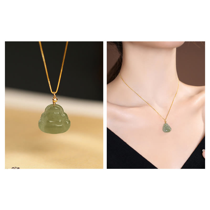 Collier pendentif papillon Bouddha rieur en argent sterling 925 avec jade Hetian naturel cyan - image 5