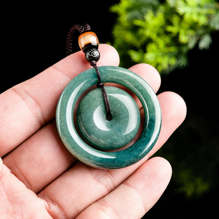 Collier pendentif en jade rond naturel Buddha Stones, boucle de paix, chance, prospérité