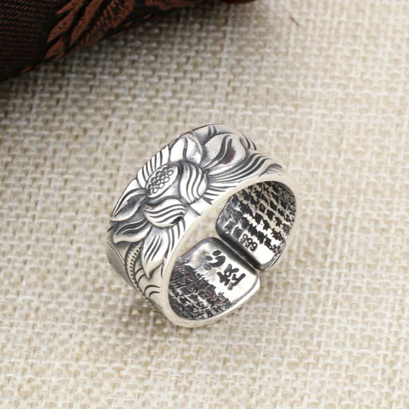 Bague de protection Sutra du cœur en argent sterling 999 Buddha Stones - image 8