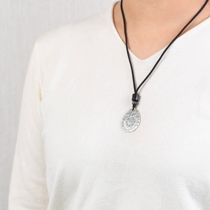 Collier pendentif en argent sterling 999 vintage avec Buddha Stones Yin Yang Bagua en forme de goutte d'eau - image 9