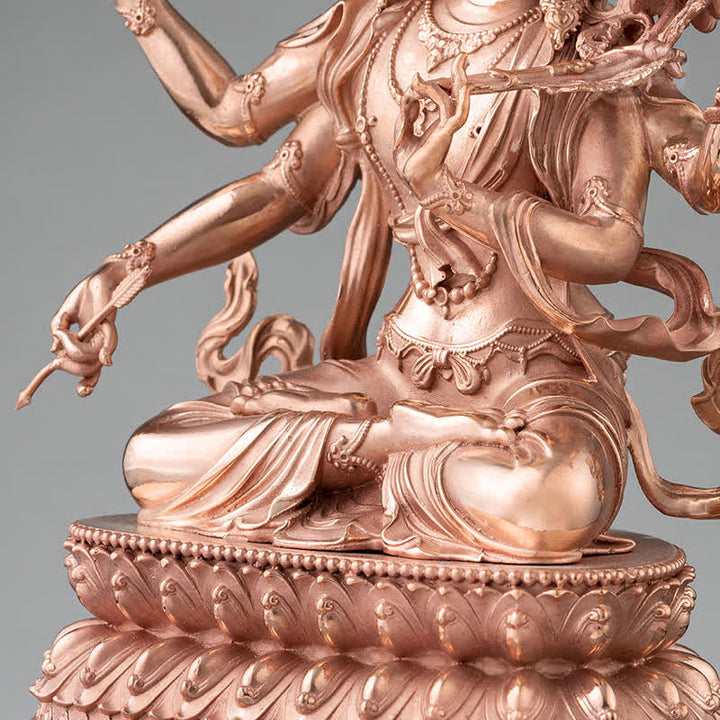 Figurine de Bodhisattva Manjusri à quatre bras Sérénité Statue en cuivre Décoration