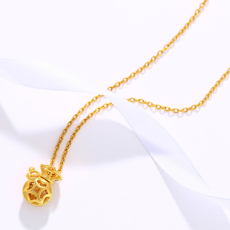 Collier avec pendentif en forme de sac d'argent en plaqué or 24 carats avec personnage Fu