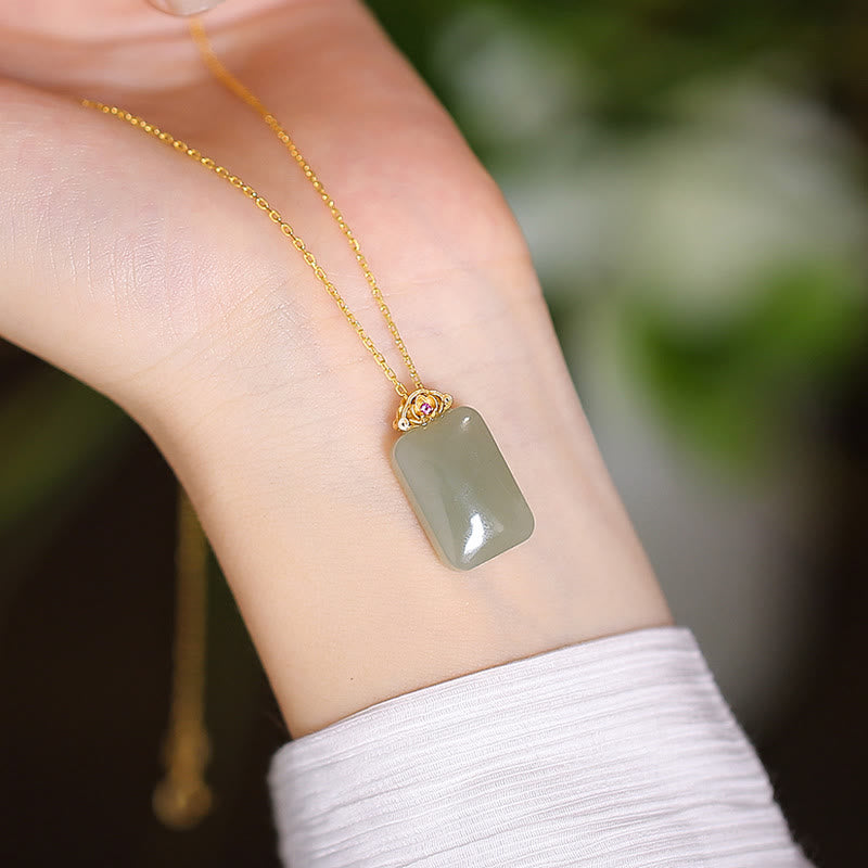 Collier pendentif papillon Bouddha rieur en argent sterling 925 avec jade Hetian naturel cyan - Jade Hetian carré - image 43