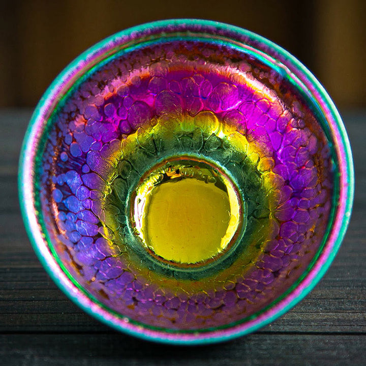 Tasse à thé chinoise Jianzhan en céramique faite à la main avec Buddha Stones et arc-en-ciel