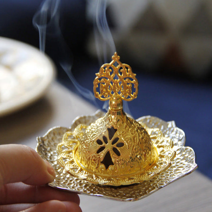 Brûleur d'encens spirituel en alliage de métal mini sous-verre en feuille d'or