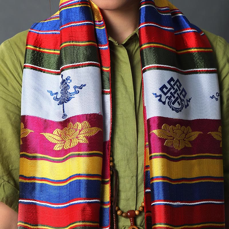 Décoration jacquard Khata avec mantra de lotus multicolore et porte-bonheur tibétain - image 1