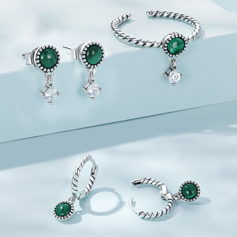 Boucles d'oreilles pendantes anti-anxiété en argent sterling 925 avec malachite ronde - image 7