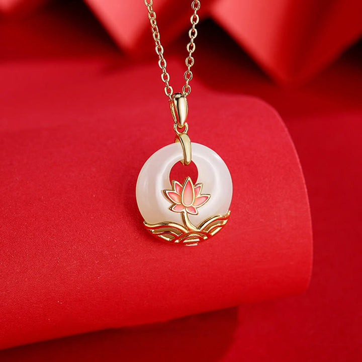 Buddha Stones en argent sterling 925 et jade blanc Hetian avec fleur de lotus et bénédiction - image 1