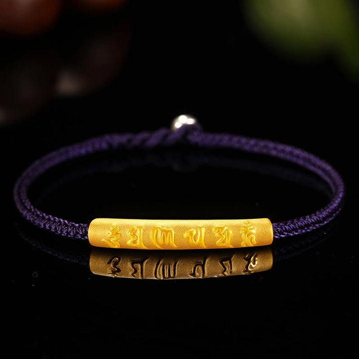 Bracelet tressé à huit fils en or 999 tibétain avec Buddha Stones Om Mani Padme Hum, fabriqué à la main, avec nœud de paix et porte-bonheur