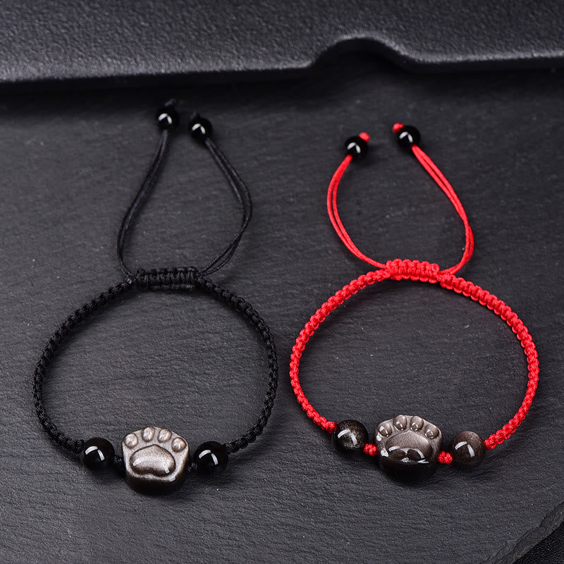 Bracelet en corde de protection pour griffes de chat Buddha Stones en obsidienne argentée naturelle et brillante en obsidienne dorée - image 2