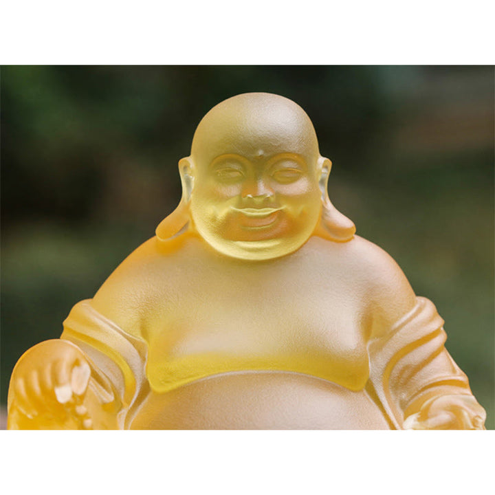 Buddha Stones Figurine de Bouddha rieur faite à la main Pièce d'art en cristal Liuli Statue de richesse Décoration de la maison - image 5