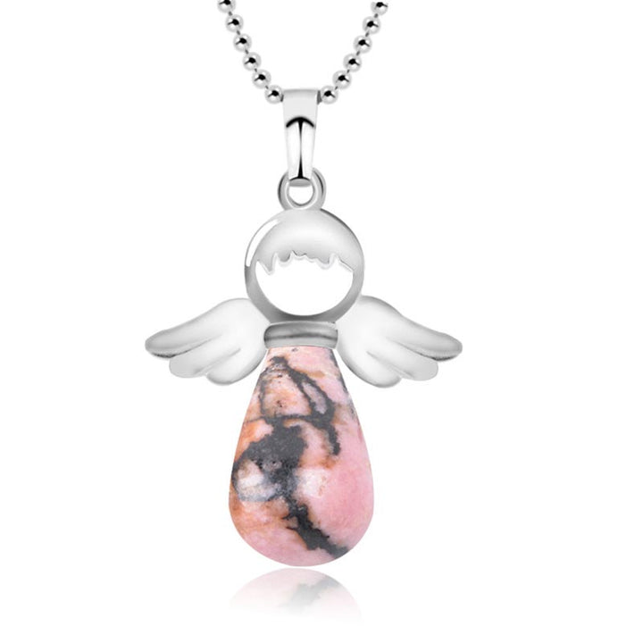 Collier pendentif porte-bonheur en cristal naturel avec petites ailes d'ange de Buddha Stones