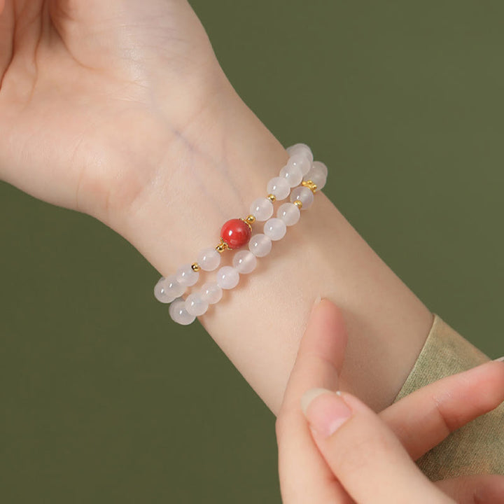 Bracelet de protection double tour en argent sterling 925 et agate blanche naturelle de Buddha Stones