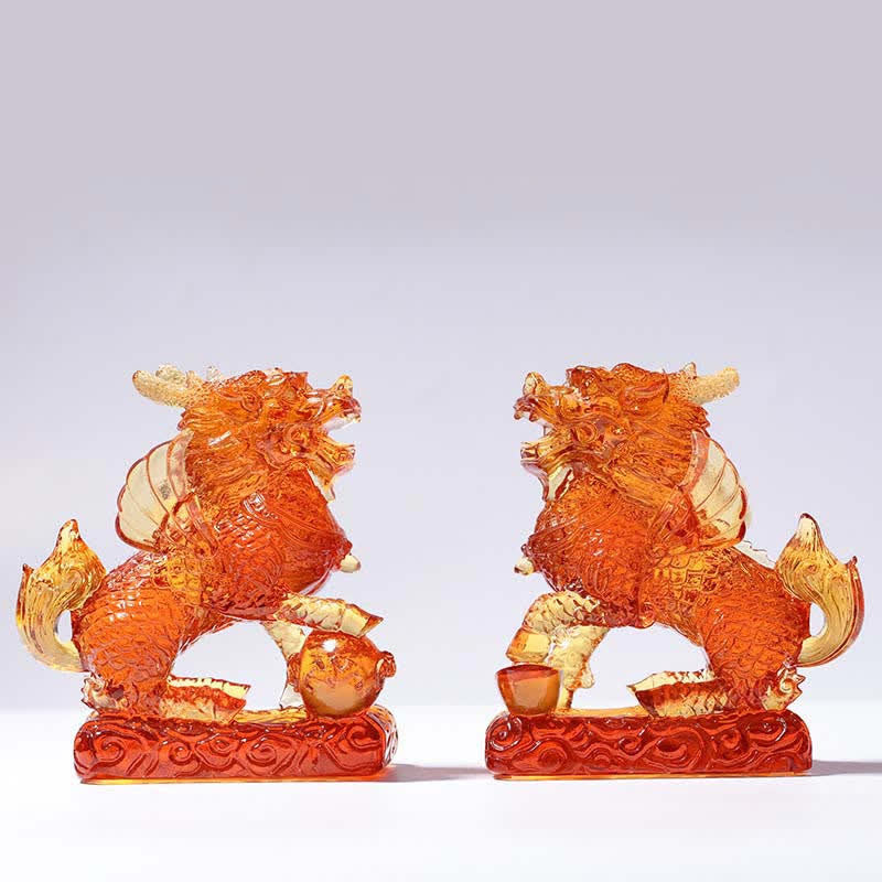 Feng Shui Kirin Pièce d'art en cristal Liuli faite à la main Décoration de bureau à domicile Fortune