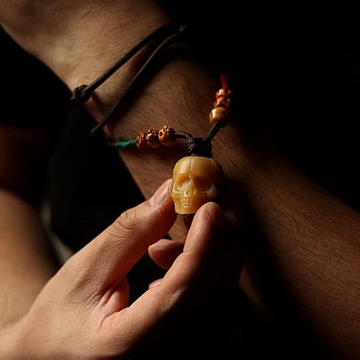 Collier pendentif en os de chameau tibétain Buddha Stones et crâne du Seigneur des cadavres