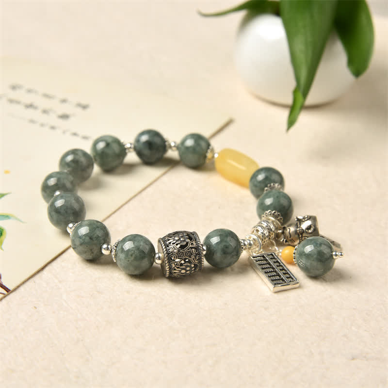 Bracelet de réussite en argent sterling 925 avec chat porte-bonheur en jade cyan et ambre Abacus - image 6