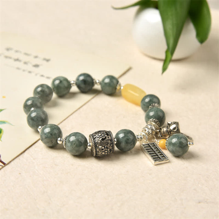 Bracelet de réussite en argent sterling 925 avec chat porte-bonheur en jade cyan et ambre Abacus - image 6